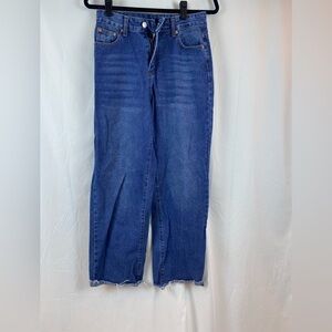 Blue Denim Jeans Straight Leg Distressed Hem‎ Medium